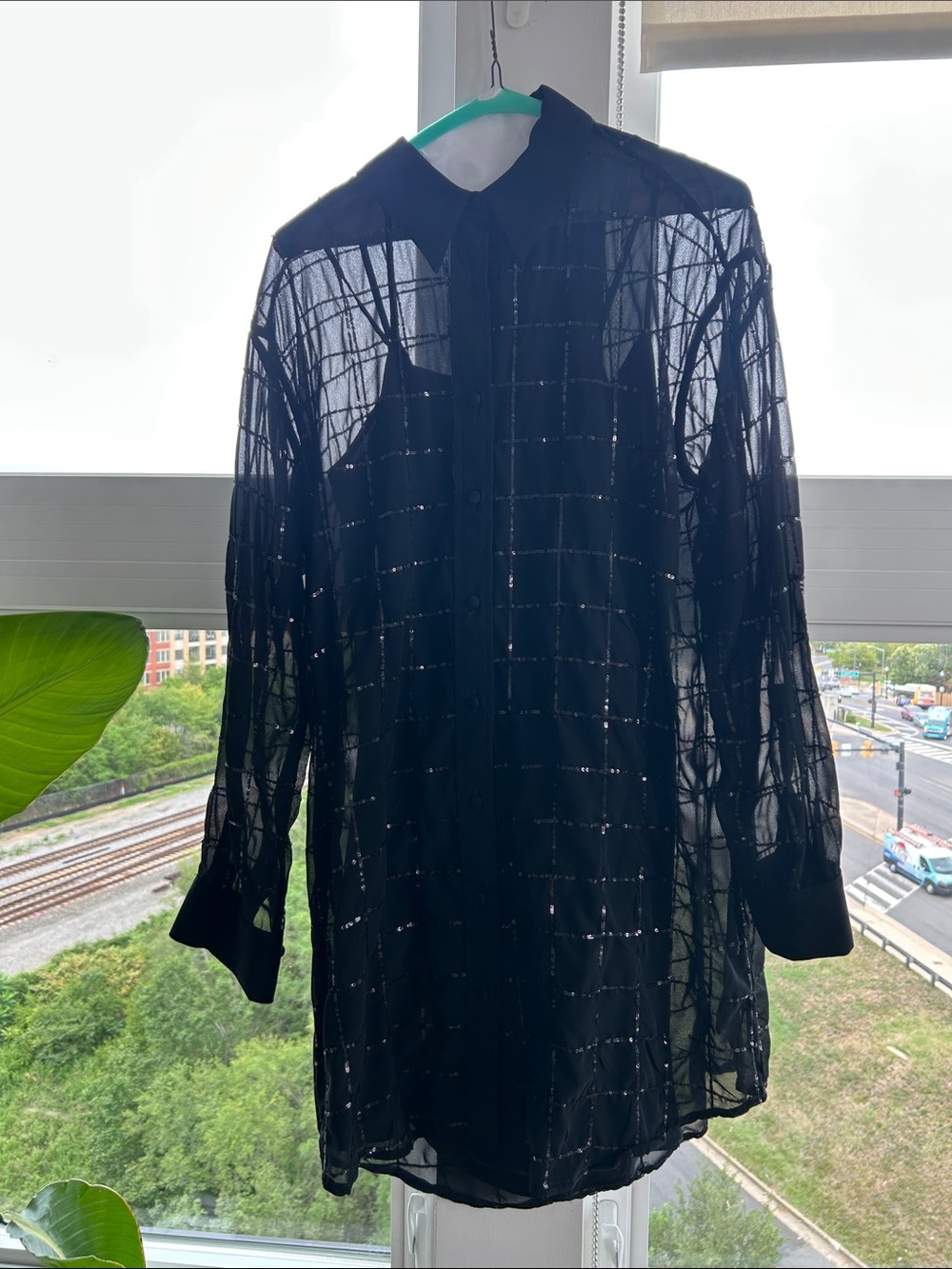 Anthropologie Black Sheer Button-Up Tunic